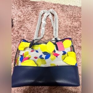 Kate Spade Ash See-Through Lemon Zest Large Triple Compartment Tote